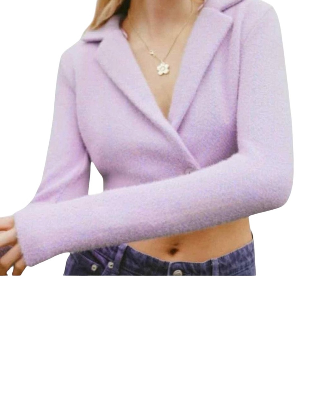 Zara Purple Cropped fuzzy blazer sweater